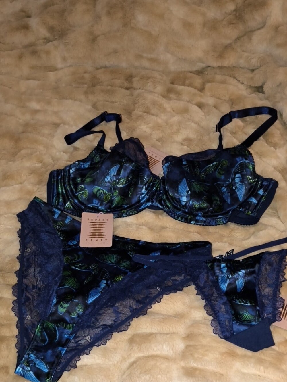 Savage X Fenty Baroque Butterfly Lace Half-Cup Bra, Bikini & G-String Panty Set